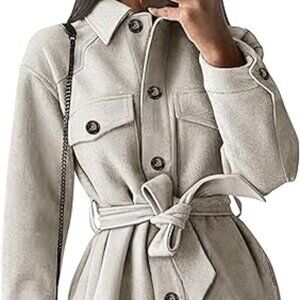PRETTYGARDEN Women's Trench Coat with Tie-Belt | Grey | Medium